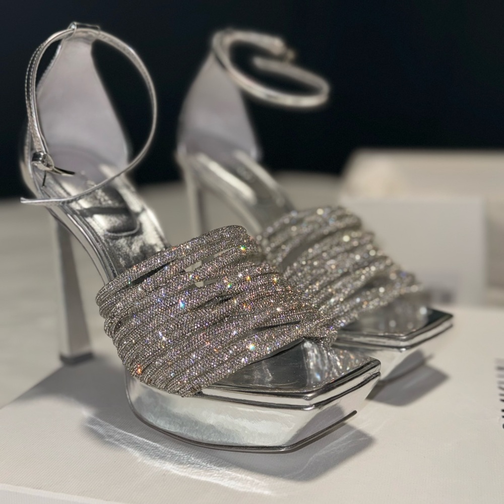 Jonathan SIMKHAI Lena Crystal Embellished Platform Sandal | Silver size 39/ 9